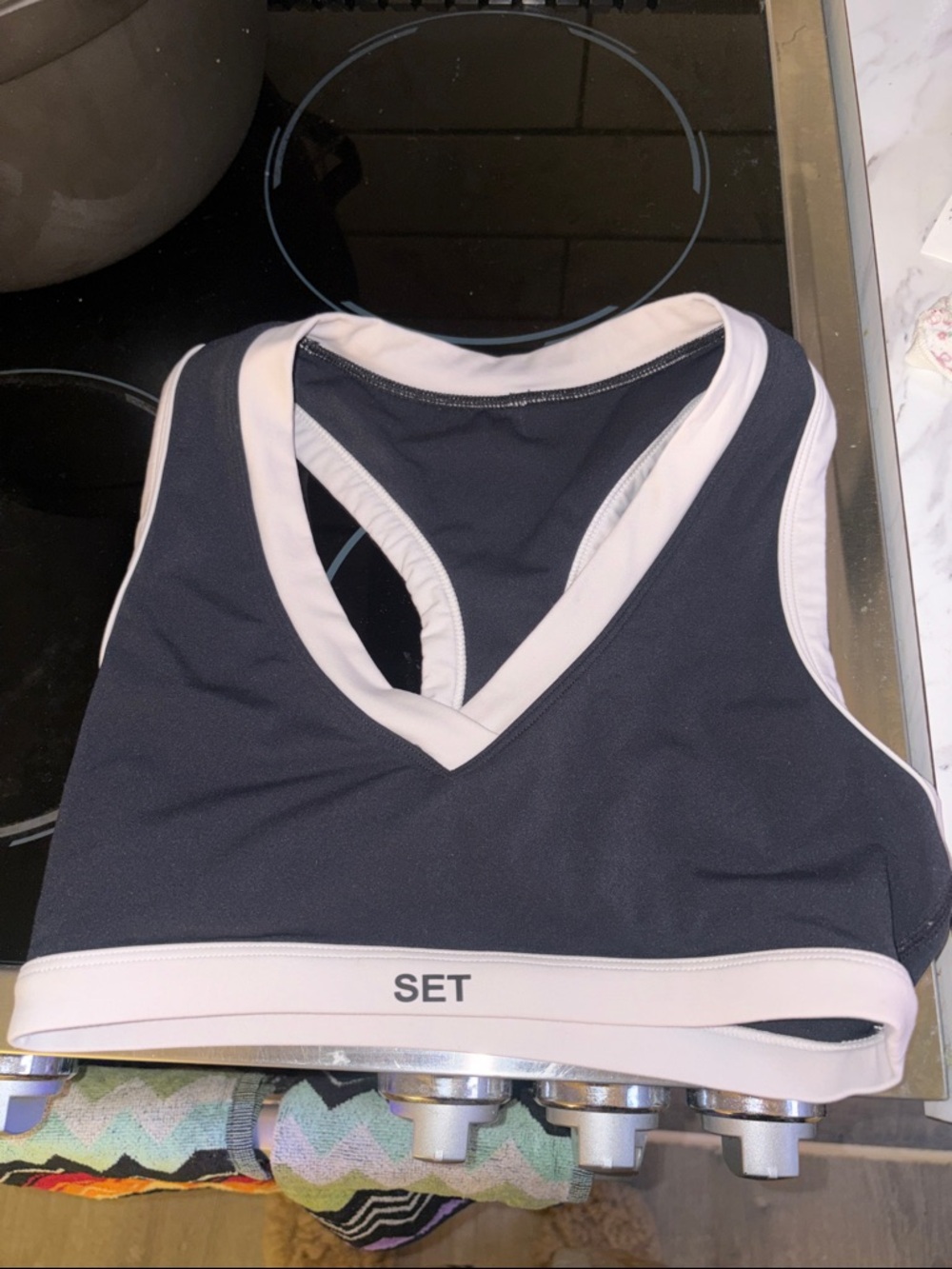 SET Active Black and White Racerback Sports Bra